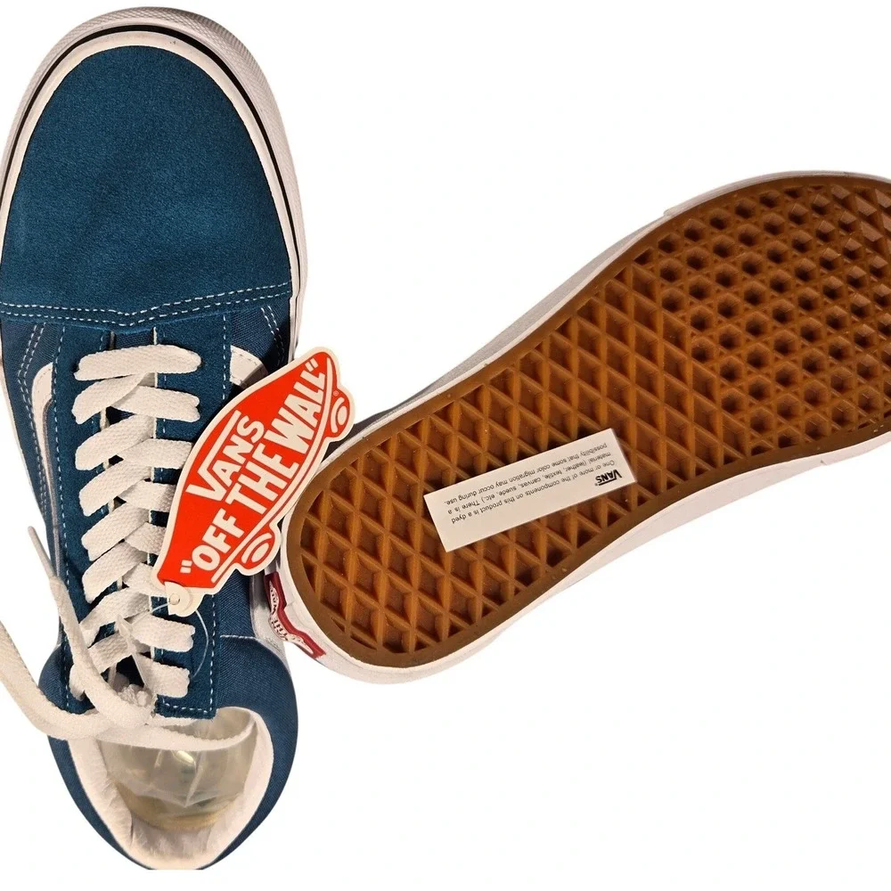Vans Old Skool Teal White Suede Canvas‎ Skate Sneakers Mens 9 Womens 10.5